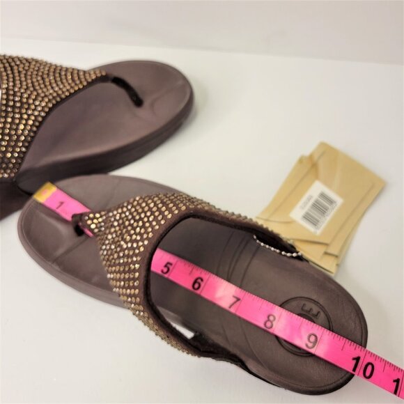 BROWN Size 8 Gold Crystal Women Sandals Wedge Heel Arch Support Comfy Flip Flops - Picture 12 of 15